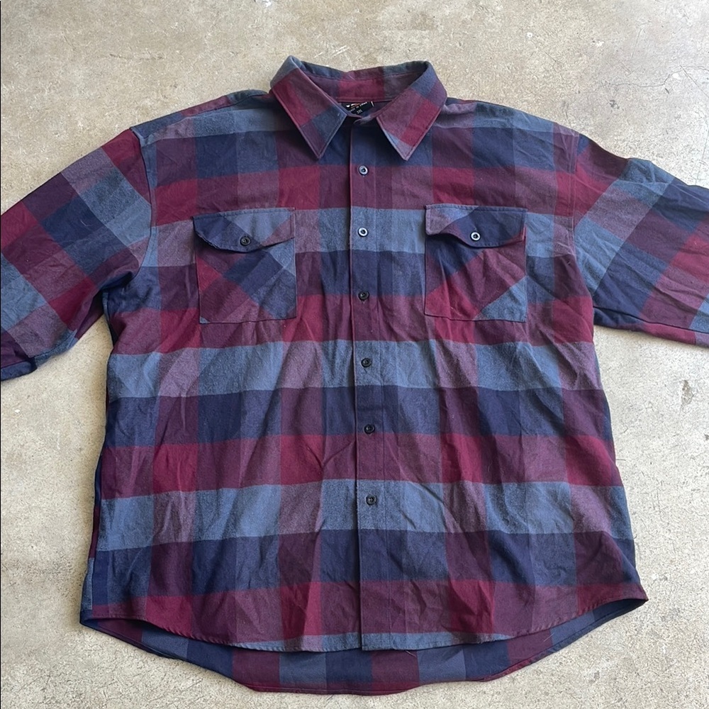 Red and Blue Casual Button Down Shirt with Plaid Pattern